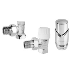 Kit termostatic robinet radiator FERRO, robinet tur-retur, cap termostatic, 1/2", cromat